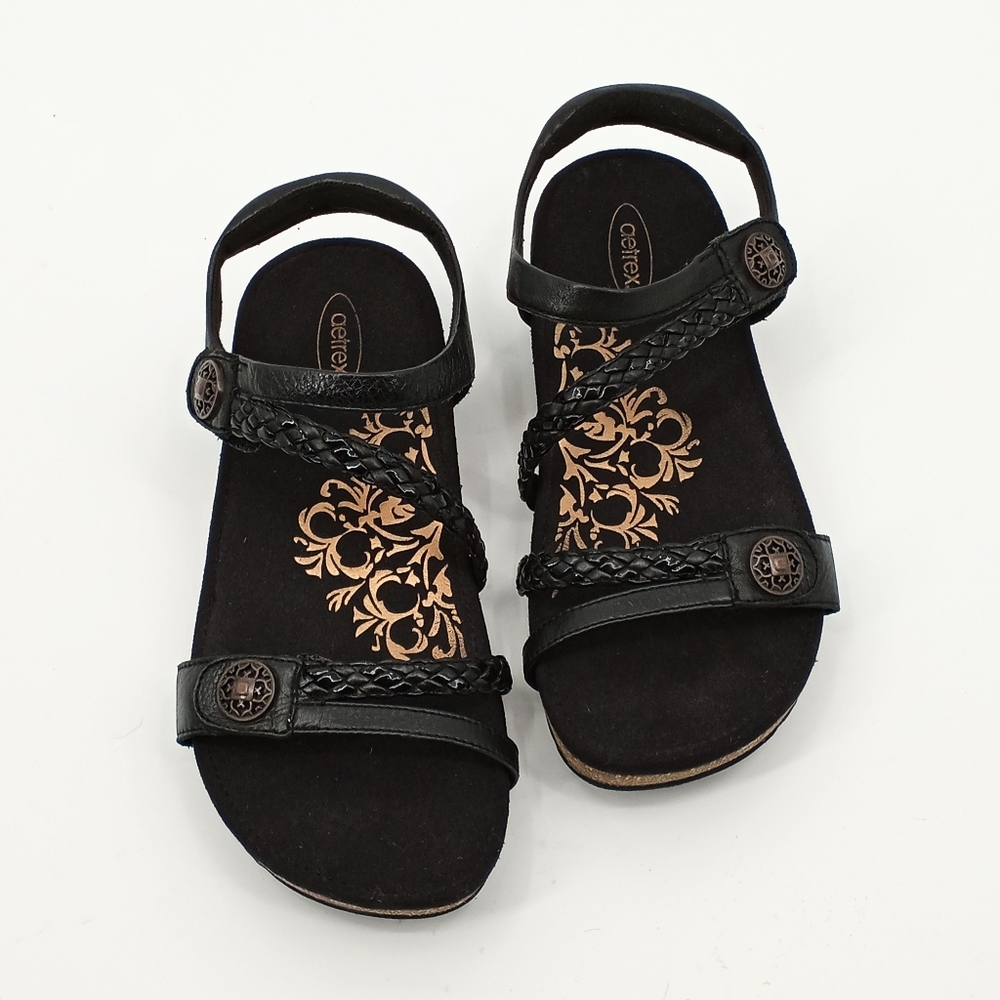 Aetrex 'Jillian' Black Adjustable Strap Sandals